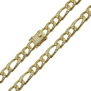 Authentic 14k Gold Plated 8mm Figaro Link Chain Necklace & Bracelet CZ Diamond Cut Figaro