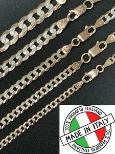 Authentic Miami Cuban Link Chain 14k Rose Gold Plated Solid 925 Silver Cut 5-8mm Necklace