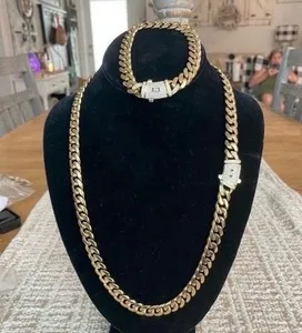 Authentic 8mm Monaco 14k Gold Plated Cuban Link Set 22” or 18” Necklace & 7.5” Bracelet