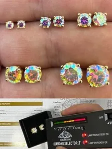 Authentic Rainbow Opal Moissanite Screwback Stud Earrings 925 Silver 14k Gold Plated 3-8mm