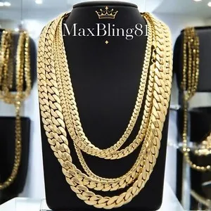 Authentic AAA+ 14k Gold Plated Cuban Chain 4mm to 10mm Necklace Bracelet 20" 24" 30"