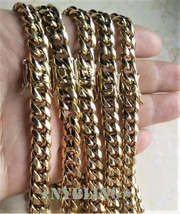 Authentic Mens Miami Cuban Link Chain 18k or 14k Gold Plated (8MM to 16MM)