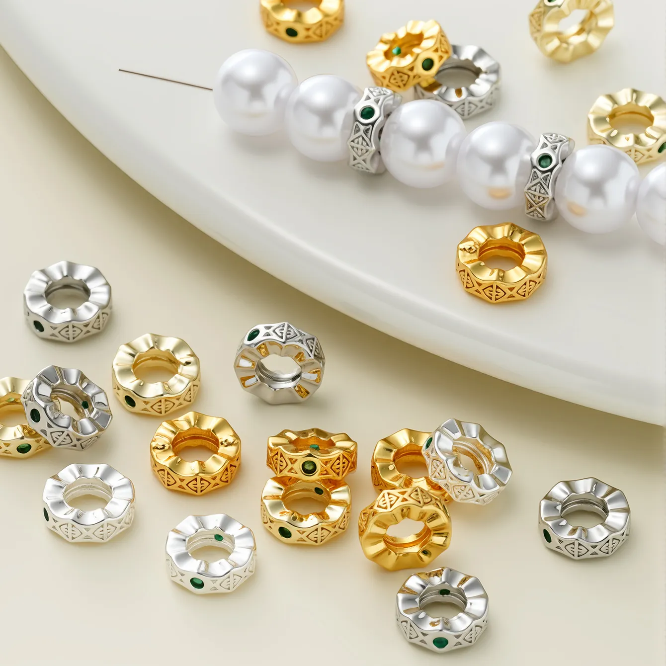 Authentic 2Pcs/Pack 3*8mm 14/18K Gold Plated Classical Spacer Beads for DIY Necklace Bracelets Jewelry Making Accessories