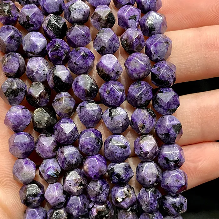 Authentic Natural Faceted Purple Spot Stone Loose Spacer Beads 8MM DIY Bead Perles Charms Bracelet Necklace for Jewelry Making 14" Inch