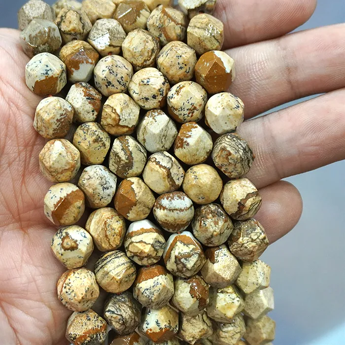 Authentic Natural Stone Faceted Picture Jaspers Spacers Loose Beads for Jewelry Making DIY Charms Bracelet Necklace 14" Strand 6/8/10mm