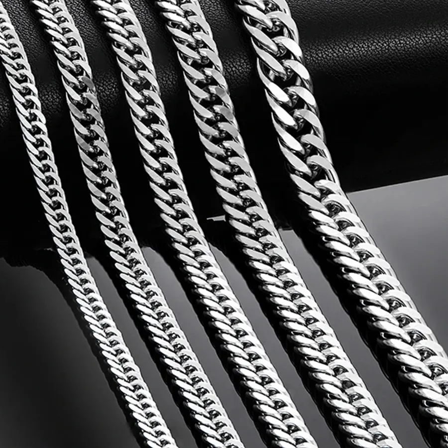 Authentic HIYEE 3mm/4mm/5mm/6mm/7mm/8mm Cuban Link Chains Classic for Men Boy Curb Chunky Necklace Jewelry 14 to 28 Inches