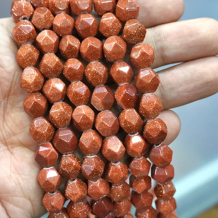Authentic Natural Stone Beads Faceted Gold SandStone Loose Spacers Beads for Jewelry Making DIY Bracelet Accessories 14" Strand 6 8 10MM