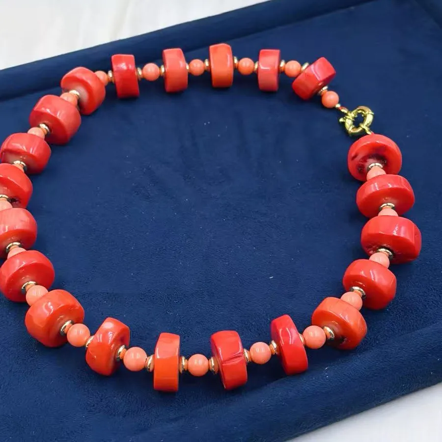 Authentic 14-20mm 7-8mm Summer Party Jewelry Vintage Natural Sea Bamboo Orange Coral Chokers Short Necklace 17-30inch