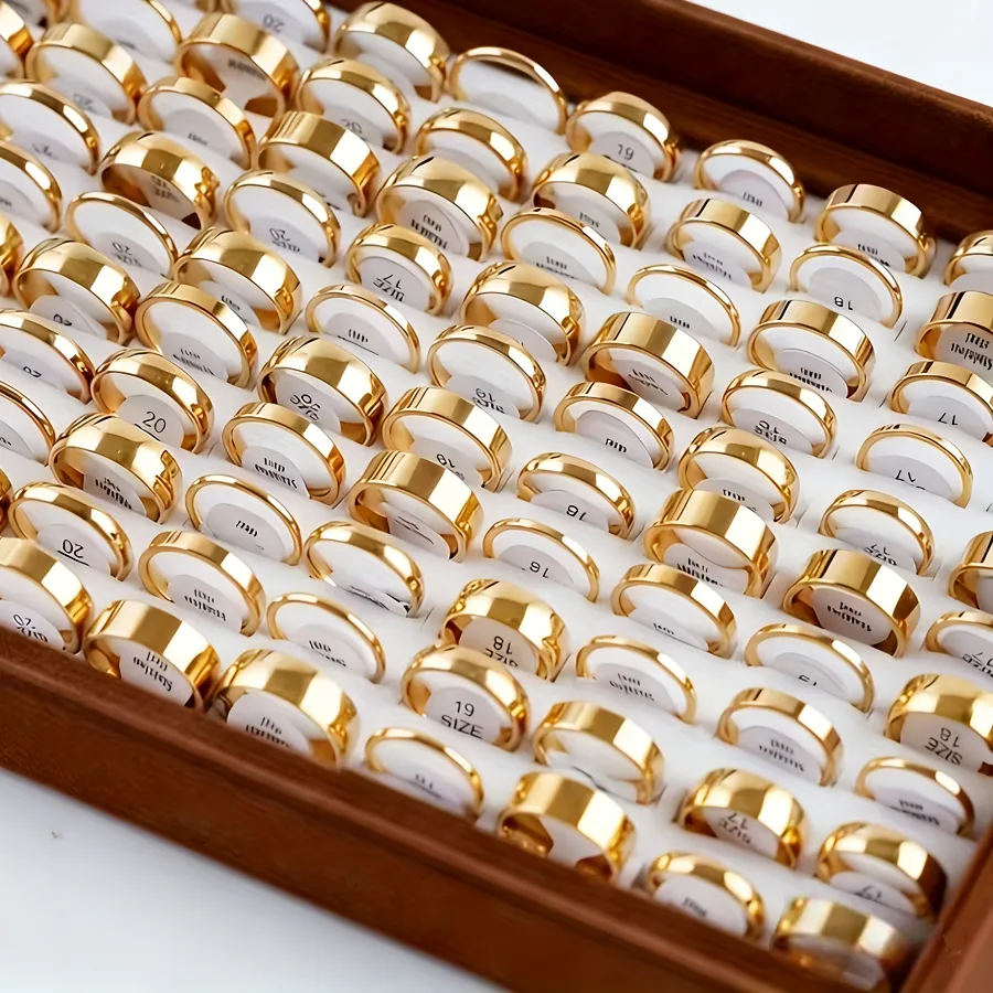 Authentic 10/14/20/26/30/50/100Pcs Classic Glossy Rings Set For Men Women Simple Daily Jewelry Party Gifts