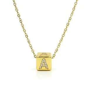 Authentic Yellow Gold Plated Initial Dice, Box A - Z Cubic Zirconia Letter Slider Pendant