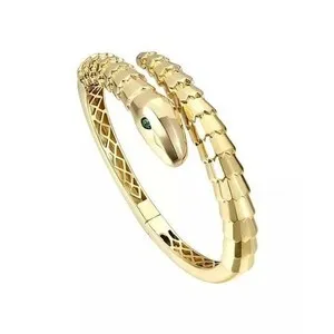Authentic Rachel Glauber Serpent Bangle Y2K 14k Gold Plated CZ Eyes Bypass Bracelet Gold