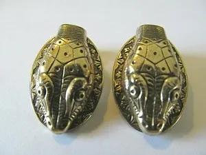 Authentic ANTIQUE RARE WHITING & DAVIS GOLD PLATED SERPENT SNAKE HEAD CLIP ON EARRINGS