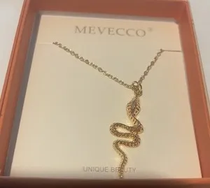 Authentic Mevecco 18kt Gold Plated Dainty Snake Pendant Necklace Serpent Chain NIB