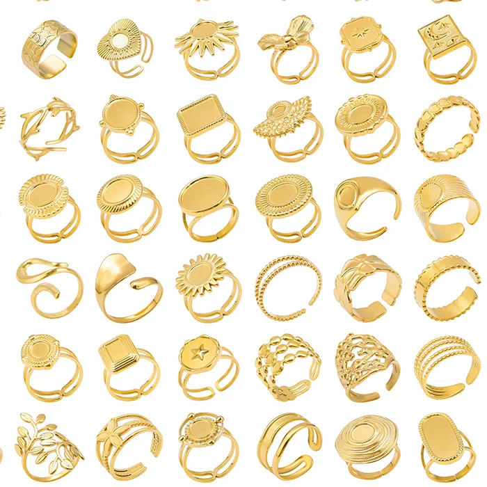 Authentic Open Adjustable Ring Leaf Snake Heart Real Gold Plated Rings For Women Men Accessories Multi-Layered Jewelry