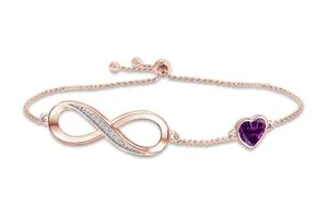 Authentic Enchanted Amethyst Heart Charm Bracelet - 14K Gold Plated Silver
