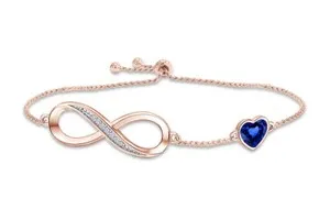 Authentic Simulated Blue Sapphire Heart Symbol Charm Bracelet in 14K Gold Plated Silver