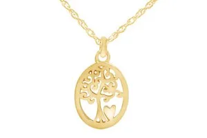 Authentic Love Heart Tree of Life Love Symbol Pendant in 14K Yellow Gold Plated Silver
