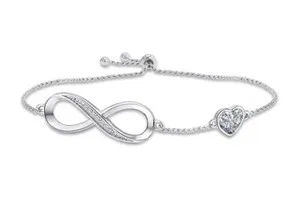Authentic Simulated Diamond Dimond Heart Symbol Charm Bracelet in 14K Gold Plated Silver
