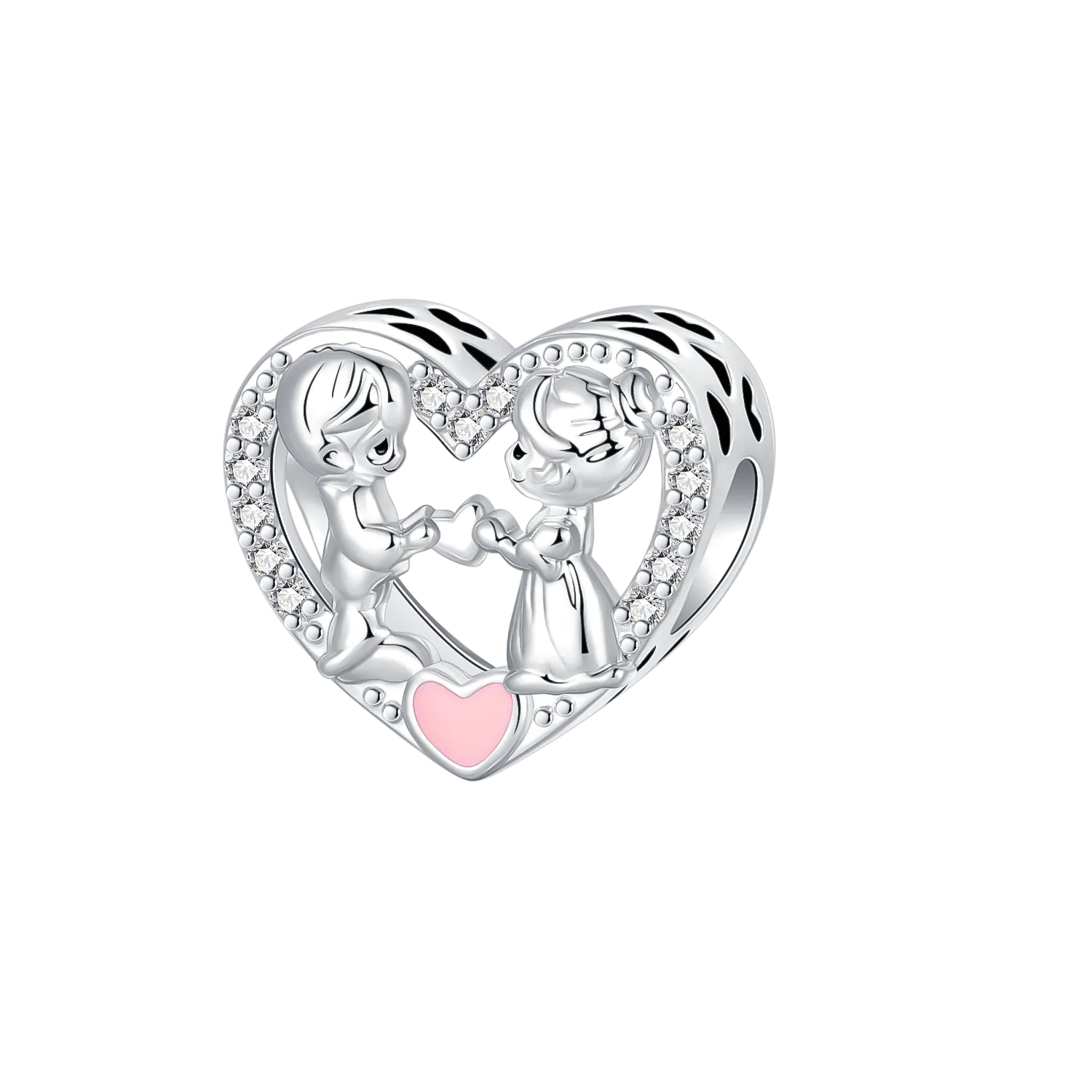 Authentic 925 Sterling Silver Openwork Couple & Heart Bead Symbol Of Sweet Love Fit Bracelet Diy Jewelry