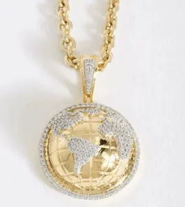 Authentic Celestial Sphere of Divine Radiance - Men's 2Ct Moissanite Globe Pendant with 14K Yellow Gold Plating
