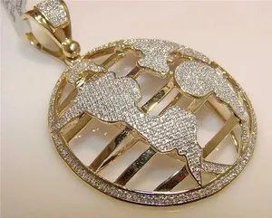 Authentic Men's 2Ct Lab Created Diamond Round Globe Charm Pendant 14K Yellow Gold Plated