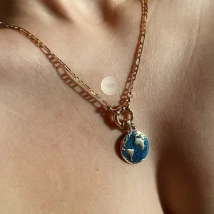 Authentic 14K Gold Plated World Globe Necklace Earth Pendant Necklace