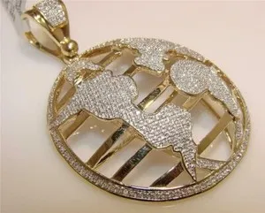 Authentic Men's 2Ct Lab Created Diamond Round Globe Charm Pendant 14K Yellow Gold Plated