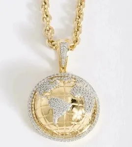 Authentic Celestial Guardian: 2.0Ct Round Cut Moissanite Globe Men's Charm Pendant in 14K Yellow Gold Plated
