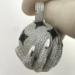 Authentic 3Ct Lab Created Diamond Round Holding Globe Charm Pendant 14K White Gold Plated