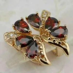 Authentic Crimson Leaf Whispers Garnet Earrings in Radiant Gold