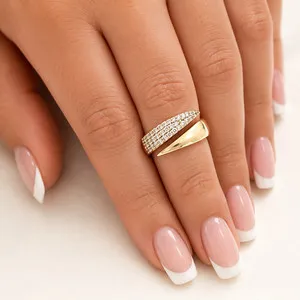 Authentic Gold Plated CZ Wrap Ring Adjustable Open Statement Index Finger Ring for Women