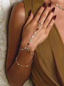 Authentic 18K Gold Plated Finger Chain Ring Bracelet Y2K Hand Chain Jewelry
