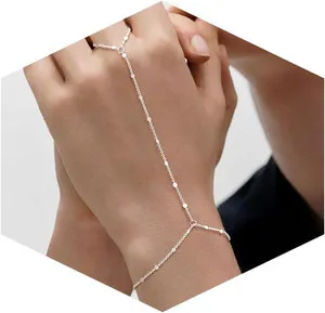 Authentic Hand Chain Bracelet Ring, 14K Gold Plated/Silver Finger Ring Bracelet, Zircon Se