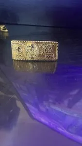 Authentic 14k Gold Plated Two Finger Ring $100 Dollar Bill Money Hundred Dollars 2 Fingers