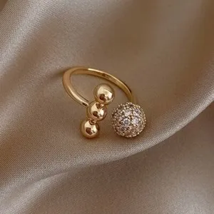 Authentic 2024 Gold Plated Zircon Finger Ring Women Wedding Adjustable Open Ring Jewelry