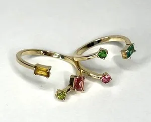 Authentic 18k Gold Plated Crystals Double Finger Ring Sz 7.5 & 8.5
