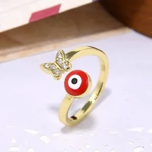 Authentic Gold Plated Turkish Lucky Blue Evil Eye Finger Ring Women Men Party Jewelry