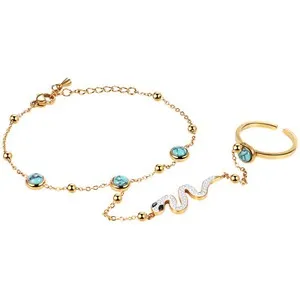 Authentic Flongo Hand Chain Finger Ring Bracelet for Women Dainty 14k Gold Plated Wedding