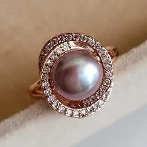 Authentic The Veil of Violet Insight: 14K Rose Gold Freshwater Pearl Ring
