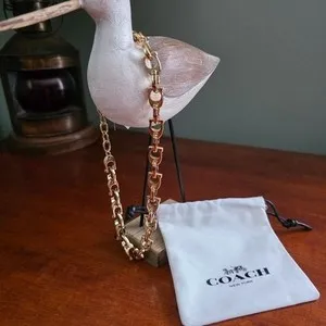 Authentic Coach CD838 Signature Link Chain Necklace Gold Plated Glass NWT