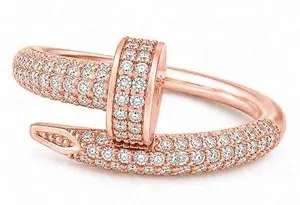 Authentic LAB CREATED 1.78 Cts WHITE SAPPHIRES NAIL RING 14K ROSE GOLD PLATED (.925) - NWT