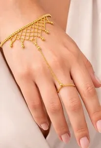 Authentic SOLID RING CHAIN BALL BRACELET 14K YELLOW GOLD PLATED (.925) - 7.25" Long - NWT