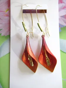 Authentic BETSEY JOHNSON Gold Plated Crystal Orange Calla Lily Earrings NWT