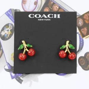 Authentic NWT Coach Red Glitter Cherry Stud Earrings Gold Plated
