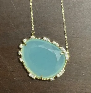 Authentic NWT Anthropologie Serefina 14K Gold Plated Modern Green Quartz & Stone Necklace