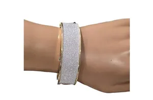 Authentic Express Women's Gold Plated White Sparkle Hinged Bangle Bracelet NWT