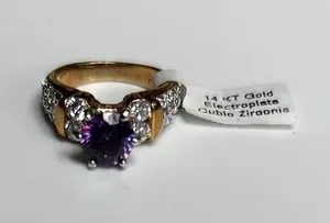 Authentic 14K Yellow Gold Plated Round Amethyst & Cubic Zirconia Stones Ring~Size 5~NWT