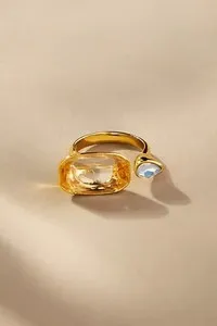 Authentic NWT ANTHROPOLOGIE COCKTAIL RING CUBIC ZIRCONIA AND GLASS, GOLD PLATED OS