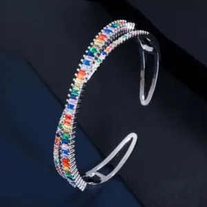 Authentic Celestial Prism Rainbow Zircon Open Cuff - Aura Alignment & Joy Talisman