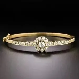 Authentic Radiant Celestial Orbit Bangle - 4Ct Lab Created Diamond & 14K Gold Plated Solar Talisman